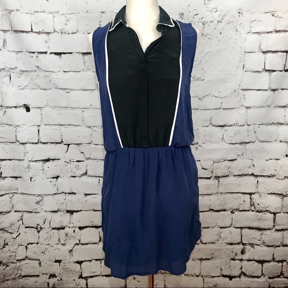 Sea New York 100% Silk Blue Black Shirt Dress